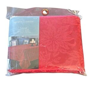 Jacklyn Smith Red Floral Poinsettia Design Tablecloth Cotton/Poly New 60x84”